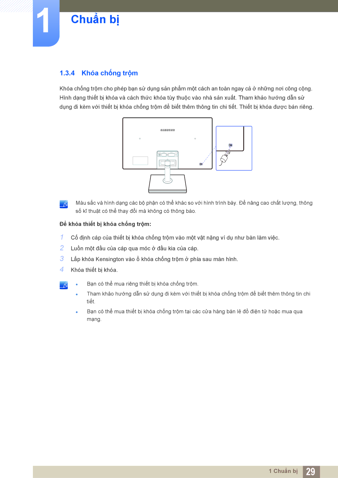 Samsung LS22C550HSMXV manual 4 Khóa chống trộm, Để khóa thiết bị khóa chống trộm 