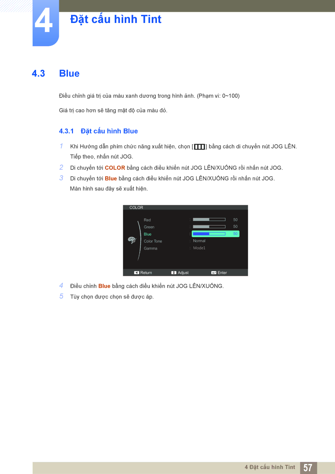 Samsung LS22C550HSMXV manual 1 Đặt cấu hình Blue 