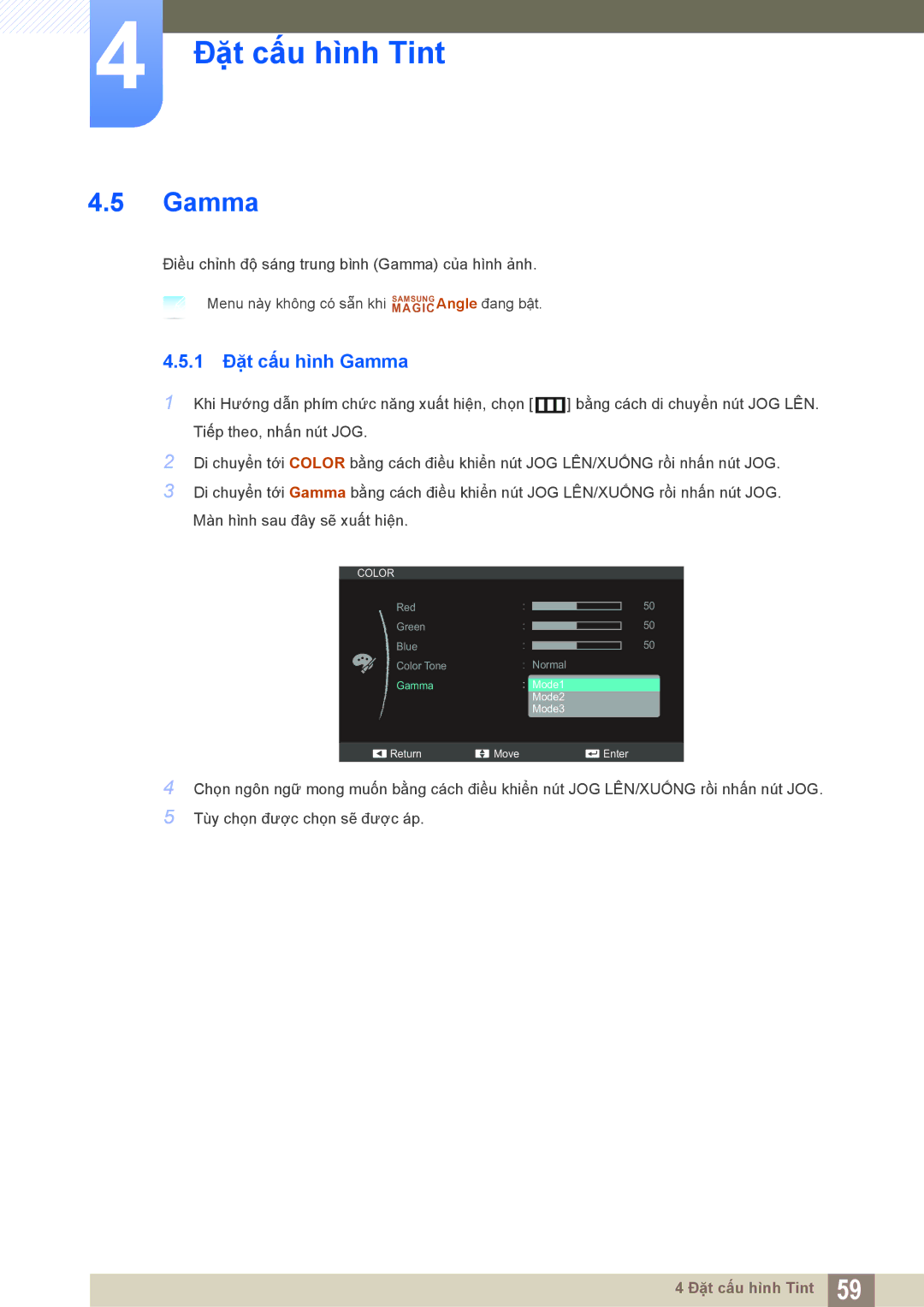 Samsung LS22C550HSMXV manual 1 Đặt cấu hình Gamma 