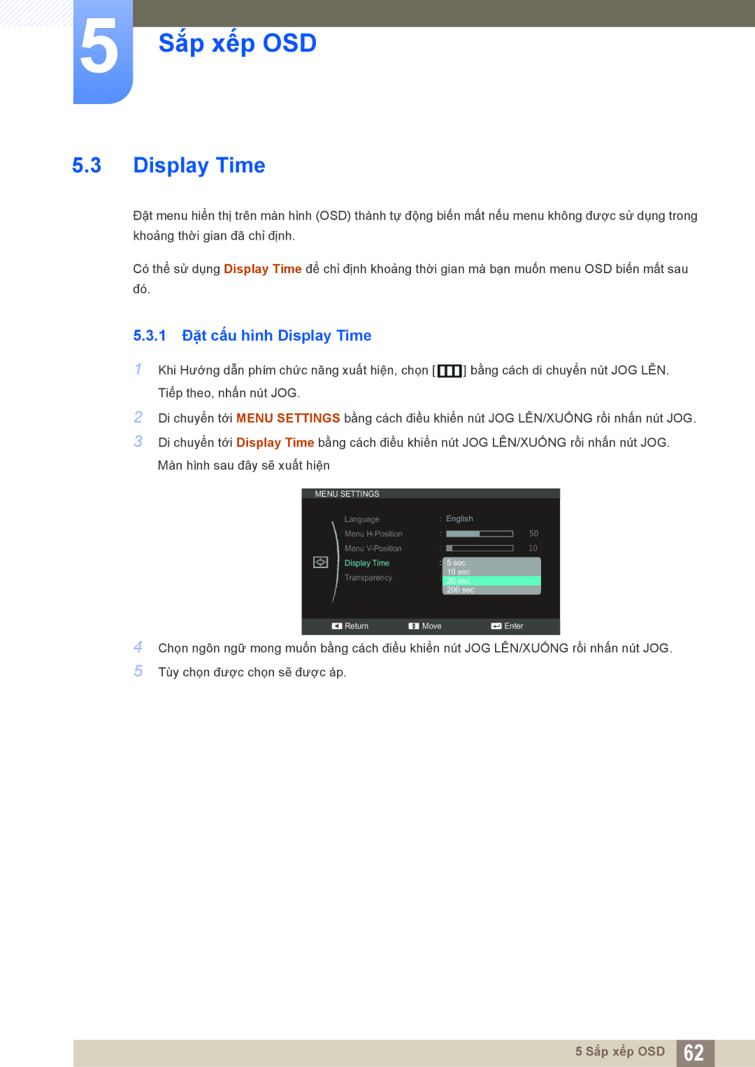 Samsung LS22C550HSMXV manual 1 Đặt cấu hình Display Time 