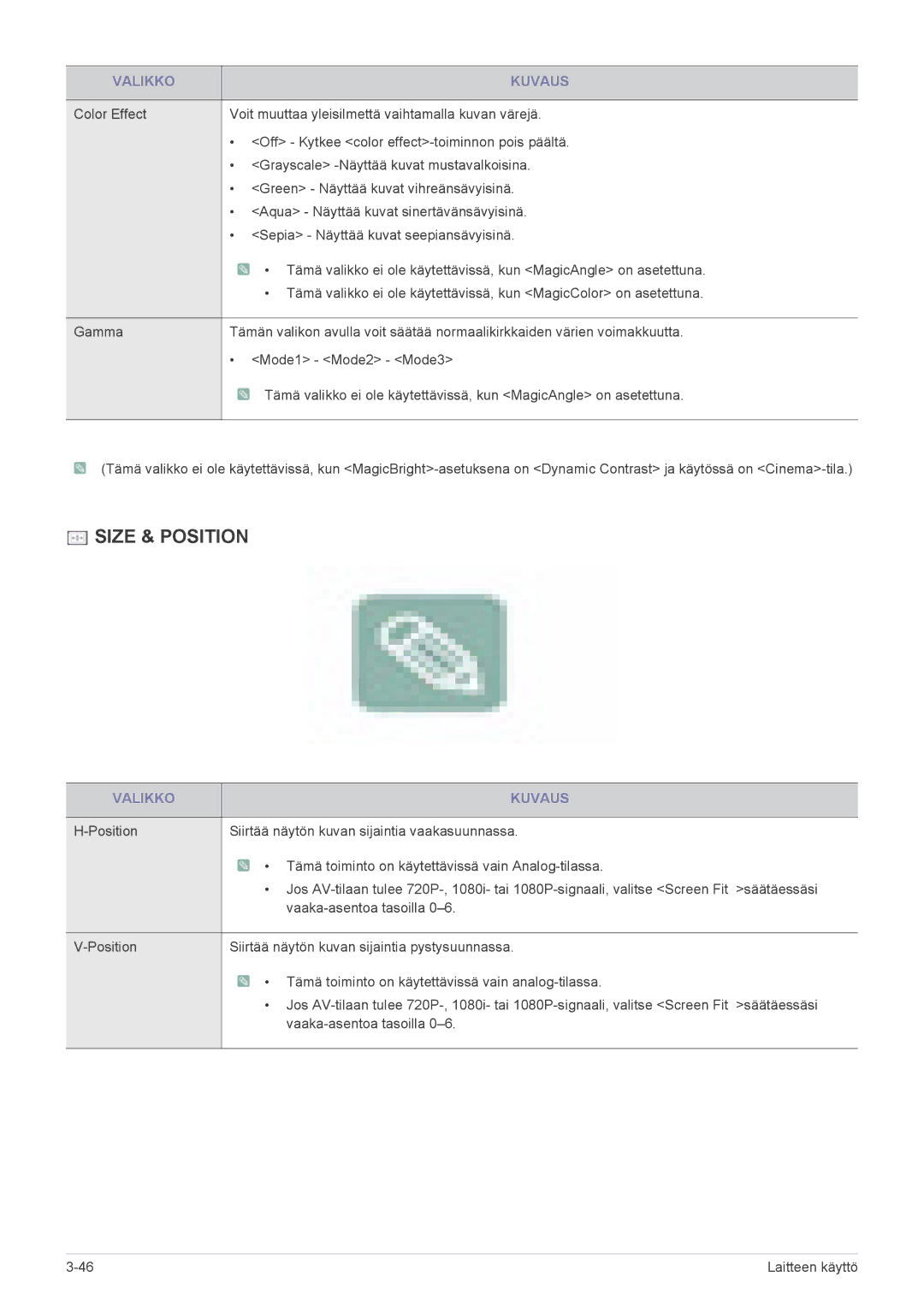 Samsung LS23X3HKFN/EN, LS22CBDMSV/EN, LS19CLASSUEN, LS22CBUMBV/EN, LS19CLNSB/EN, LS22CBUMBE/EN, LS19CLASBUEN Size & Position 