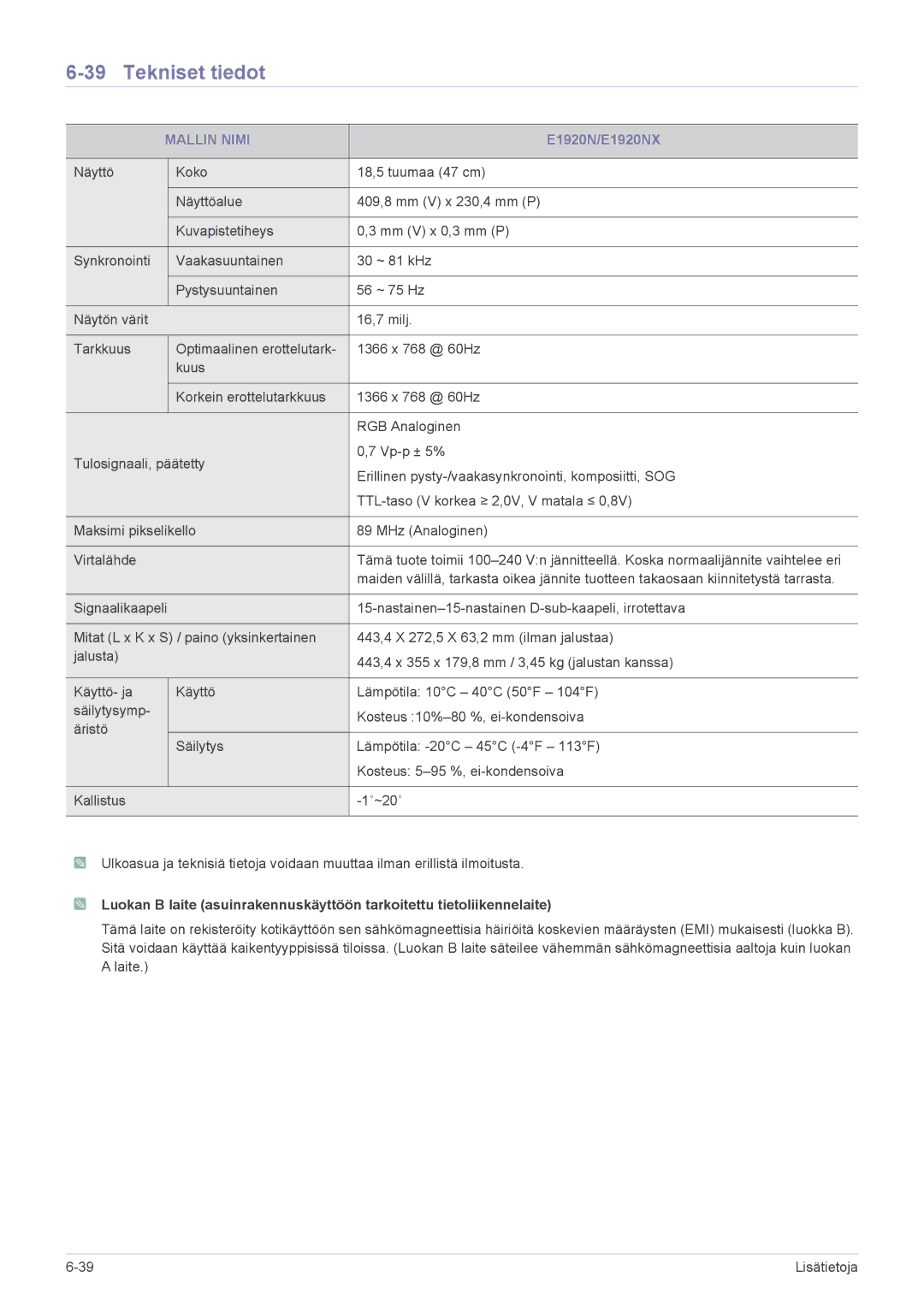 Samsung LS19CLASSUEN, LS22CBDMSV/EN, LS22CBUMBV/EN, LS19CLNSB/EN, LS22CBUMBE/EN, LS19CLASBUEN, LS23CBUMBV/EN E1920N/E1920NX 