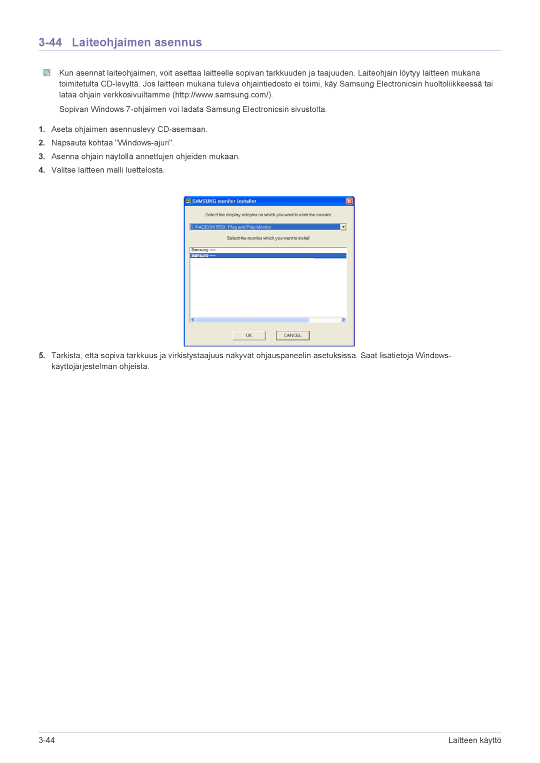 Samsung LS19CLASSUEN, LS22CBDMSV/EN, LS22CBUMBV/EN, LS19CLNSB/EN, LS22CBUMBE/EN, LS19CLASBUEN manual Laiteohjaimen asennus 