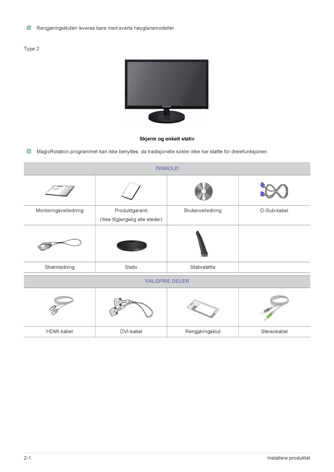 Samsung LS19CLNSB/EN, LS22CBDMSV/EN, LS19CLASSUEN, LS22CBUMBV/EN, LS22CBUMBE/EN, LS19CLASBUEN manual Skjerm og enkelt stativ 