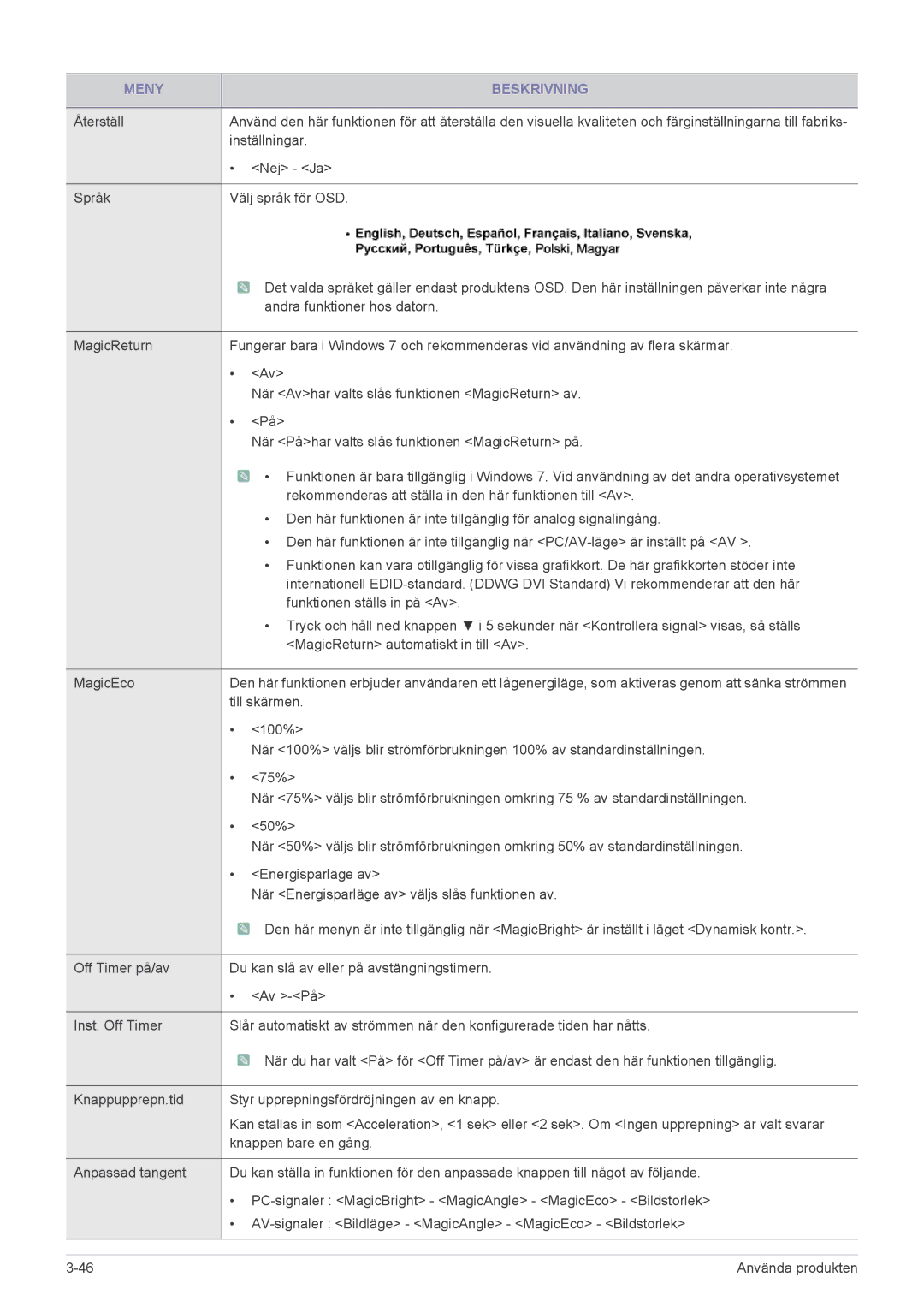 Samsung LS22CBDMBV/EN, LS22CBDMSV/EN, LS19CLASSUEN, LS22CBUMBV/EN, LS19CLNSB/EN, LS22CBUMBE/EN, LS19CLASBUEN manual Inställningar 