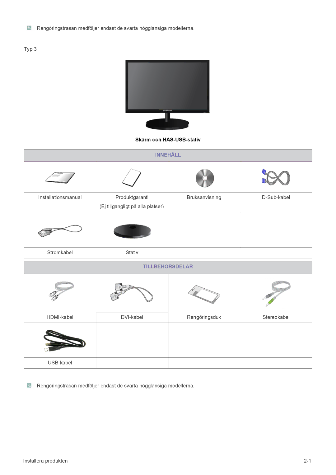 Samsung LS22CBUMBE/EN, LS22CBDMSV/EN, LS19CLASSUEN, LS22CBUMBV/EN, LS19CLNSB/EN, LS19CLASBUEN manual Skärm och HAS-USB-stativ 