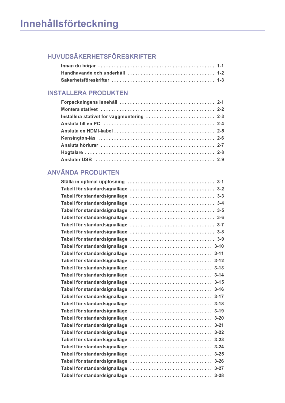 Samsung LS22CBUMBV/EN, LS22CBDMSV/EN, LS19CLASSUEN, LS19CLNSB/EN, LS22CBUMBE/EN, LS19CLASBUEN manual Innehållsförteckning 