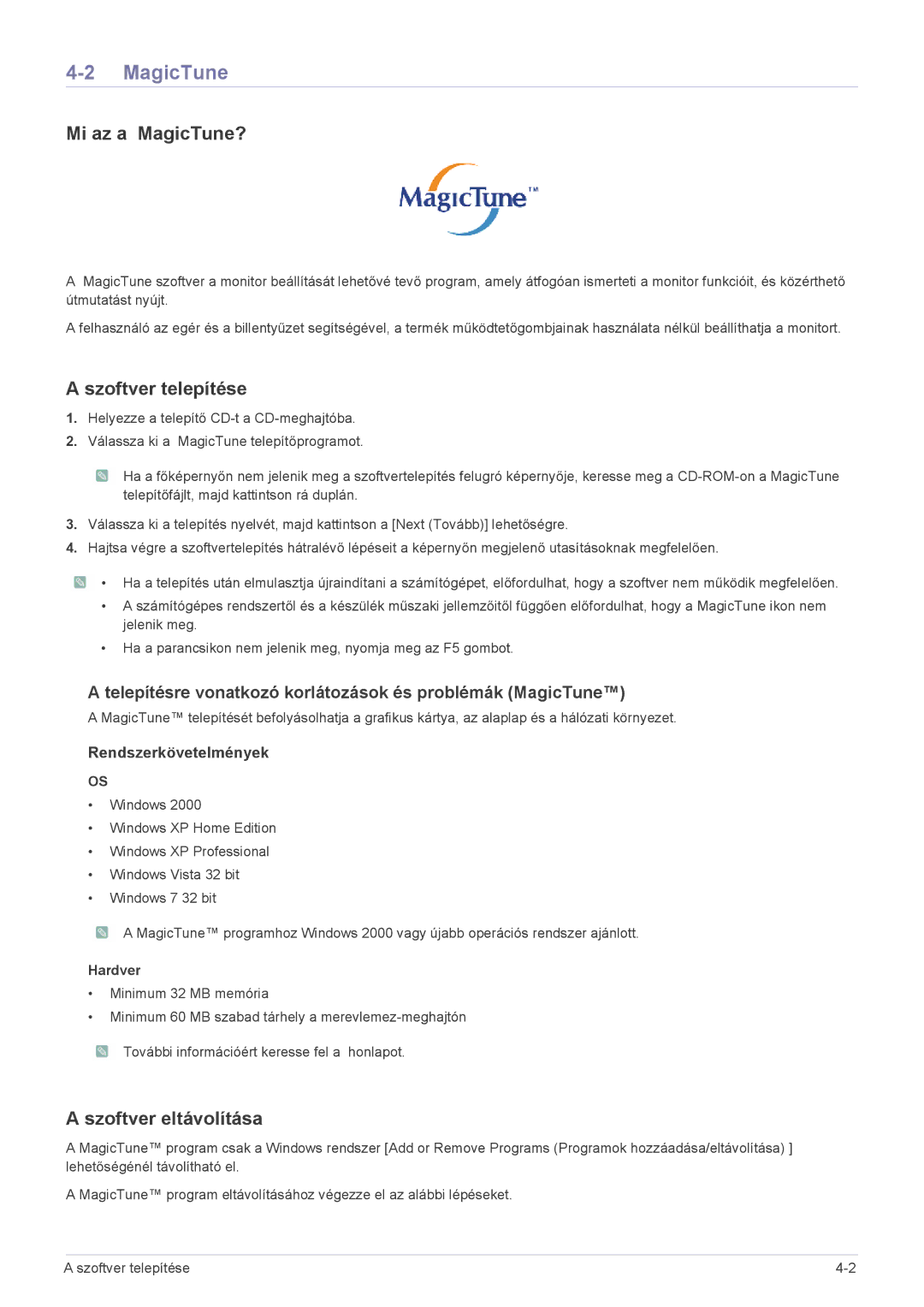 Samsung LS17CLASB/EN, LS22CBUABV/EN, LS22CBDMBV/ZA, LS20CLYSB/EN, LS22CBUMBV/EN, LS19CLYSBUEN manual Mi az a MagicTune? 