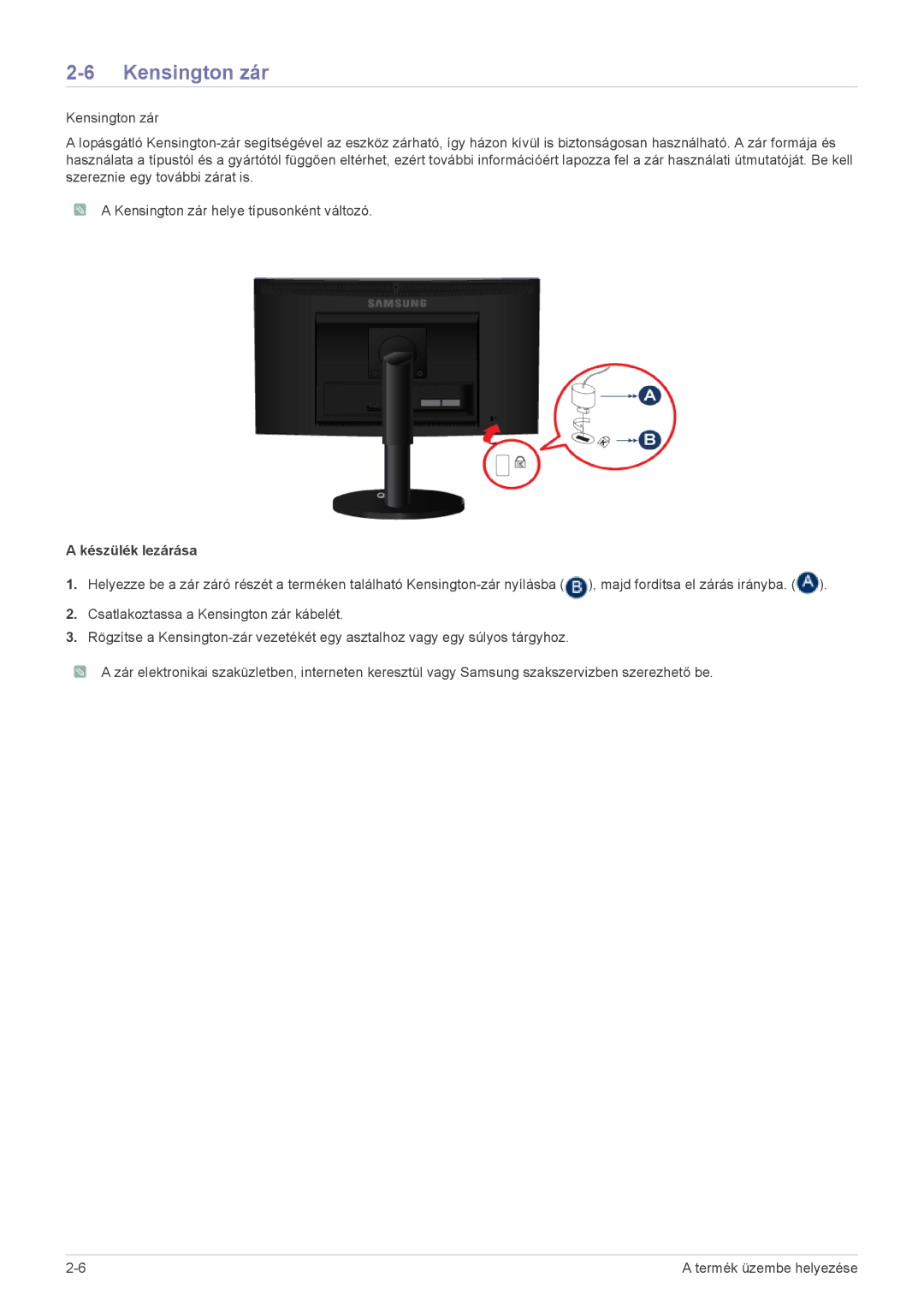 Samsung LS20CLYSB/EN, LS22CBUABV/EN, LS22CBDMBV/ZA, LS22CBUMBV/EN, LS19CLYSBUEN manual Kensington zár, Készülék lezárása 