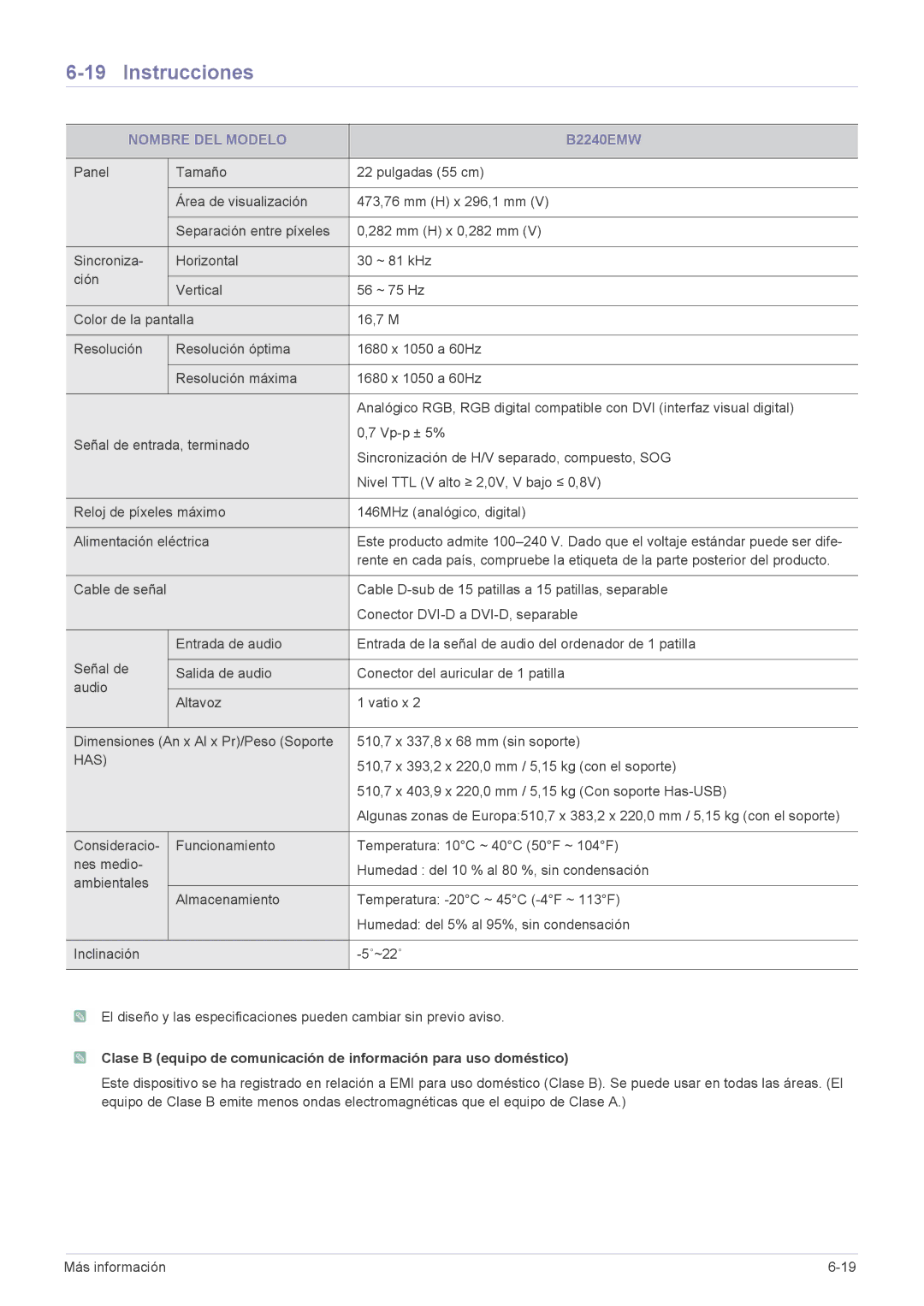 Samsung LS22CLYSBUEN, LS22CBUABV/EN, LS22CBUMBV/EN, LS19CLYSBUEN, LS19CLWSBUEN, LS19CLNSB/EN, LS22CBUABV/CH manual B2240EMW 