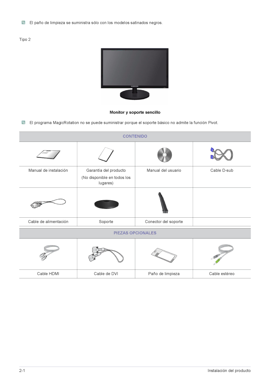 Samsung LS19CLWSBVUCH, LS22CBUABV/EN, LS22CBUMBV/EN, LS19CLYSBUEN, LS19CLWSBUEN, LS19CLNSB/EN manual Monitor y soporte sencillo 