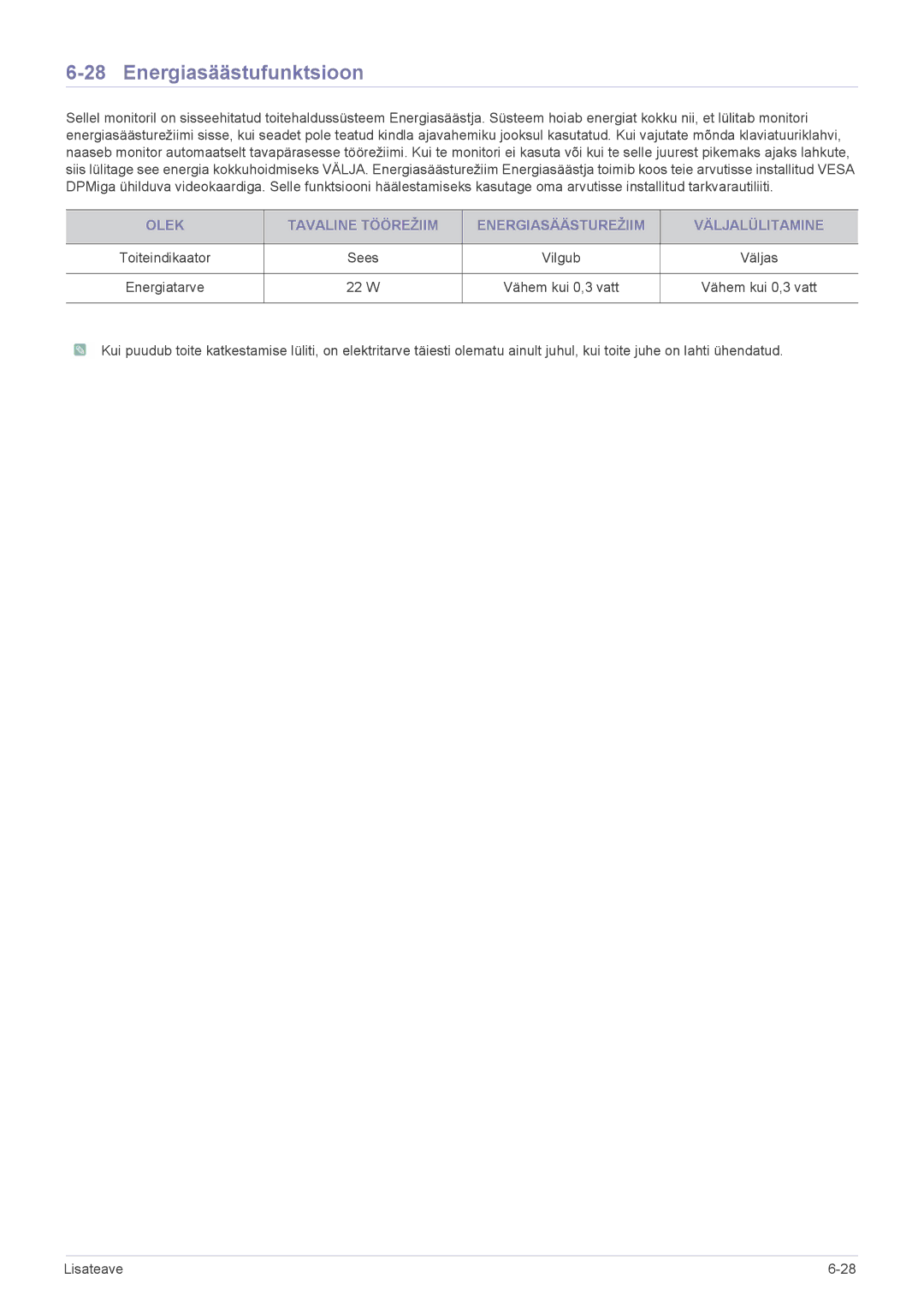 Samsung LS24CBZMBV/EN, LS22CLZSB/EN, LS20CLYSB/EN, LS22CBUMBV/EN, LS19CLYSBUEN, LS19CLWSBUEN manual Energiasäästufunktsioon 