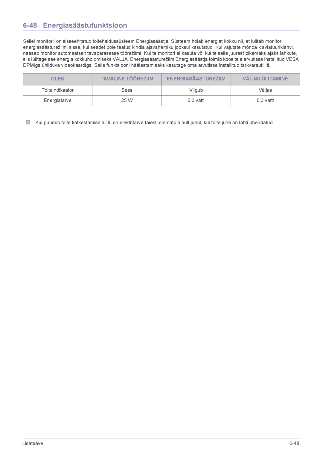 Samsung LS19CLYSBUEN, LS22CLZSB/EN, LS20CLYSB/EN, LS22CBUMBV/EN, LS19CLWSBUEN, LS19CLNSB/EN manual Energiasäästufunktsioon 