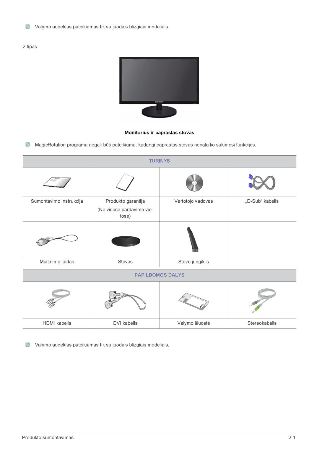 Samsung LS20CLYSB/EN, LS22CLZSB/EN, LS22CBUMBV/EN, LS19CLYSBUEN, LS19CLWSBUEN, LS19CLNSB/EN Monitorius ir paprastas stovas 