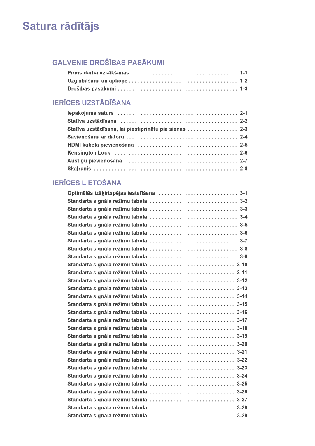 Samsung LS22CBUMBV/EN, LS22CLZSB/EN, LS20CLYSB/EN, LS19CLYSBUEN, LS19CLWSBUEN, LS19CLNSB/EN, LS19CLASBUEN manual Satura rādītājs 