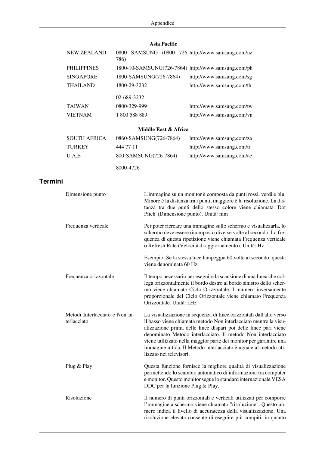 Samsung LS22CMEKFV/EN, LS22CMFKFV/EN manual Termini, Middle East & Africa 