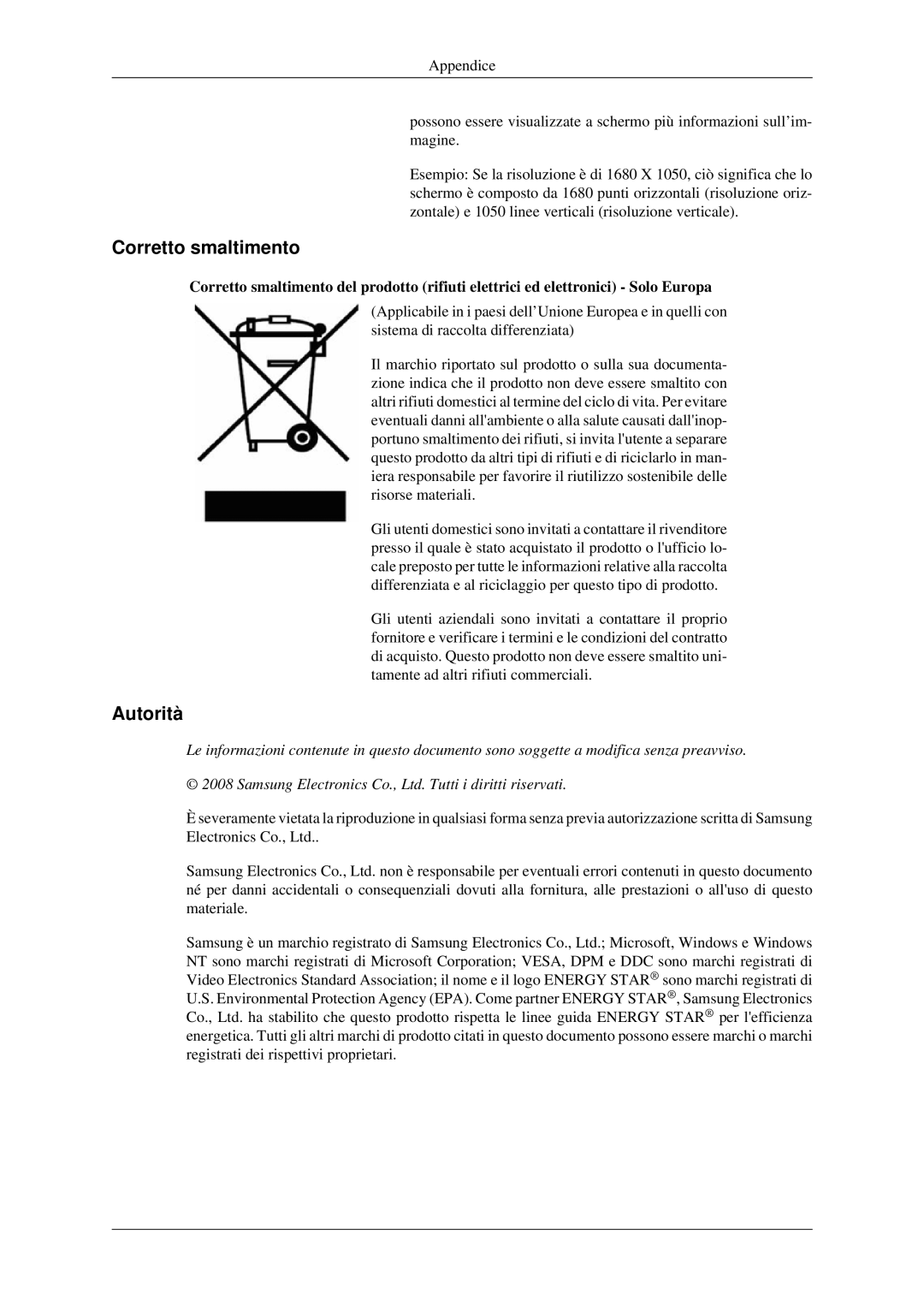 Samsung LS22CMFKFV/EN, LS22CMEKFV/EN manual Corretto smaltimento, Autorità 