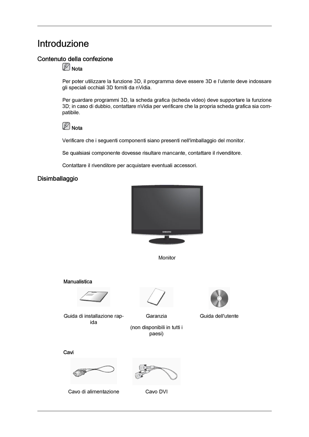 Samsung LS22CMEKFV/EN, LS22CMFKFV/EN manual Introduzione, Contenuto della confezione, Disimballaggio 