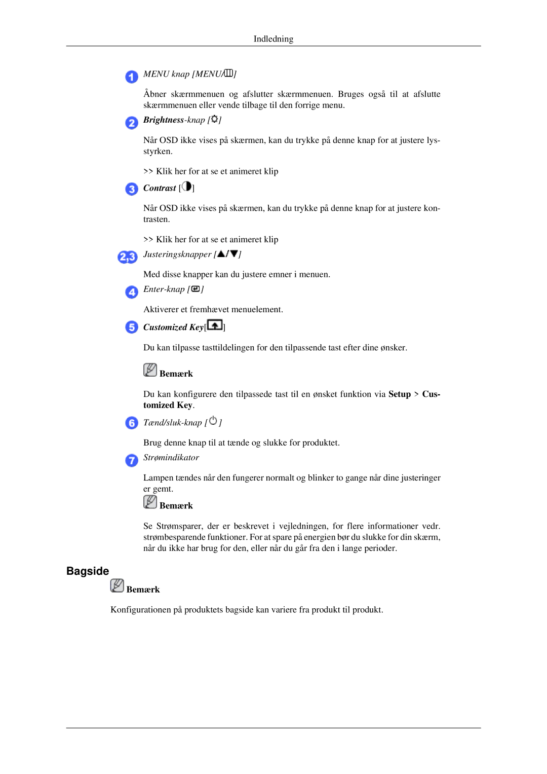 Samsung LS22CMFKFV/EN, LS22CMEKFV/EN manual Bagside, Menu knap Menu 