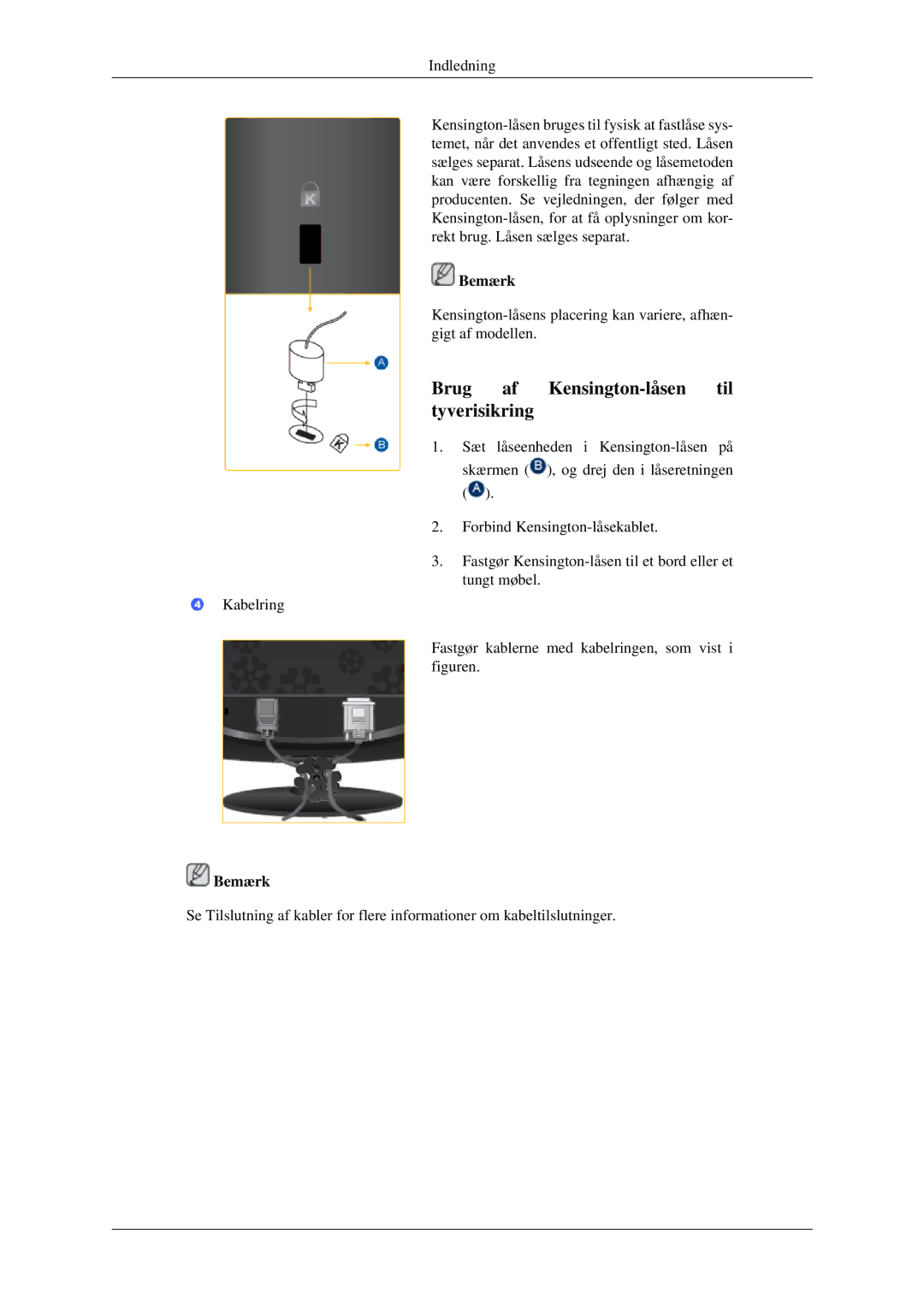 Samsung LS22CMFKFV/EN, LS22CMEKFV/EN manual Brug af Kensington-låsen til tyverisikring 