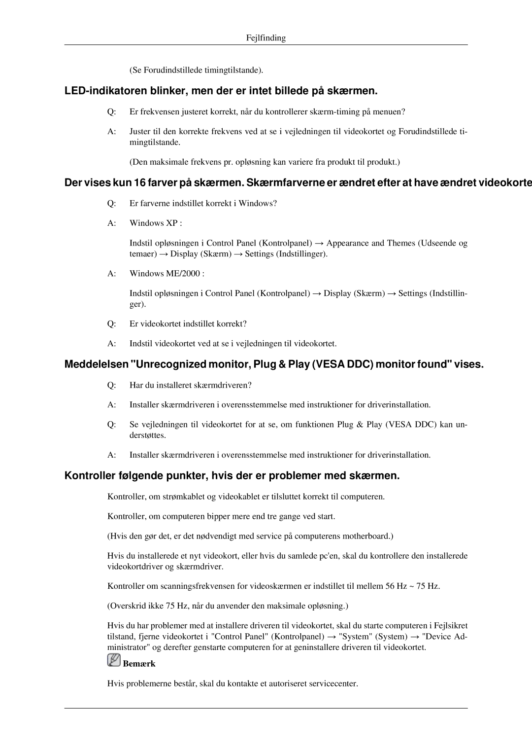 Samsung LS22CMEKFV/EN, LS22CMFKFV/EN manual LED-indikatoren blinker, men der er intet billede på skærmen 