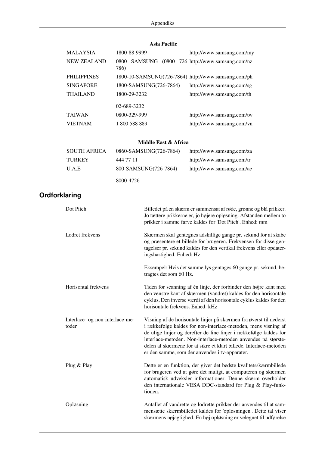 Samsung LS22CMFKFV/EN, LS22CMEKFV/EN manual Ordforklaring, Middle East & Africa 