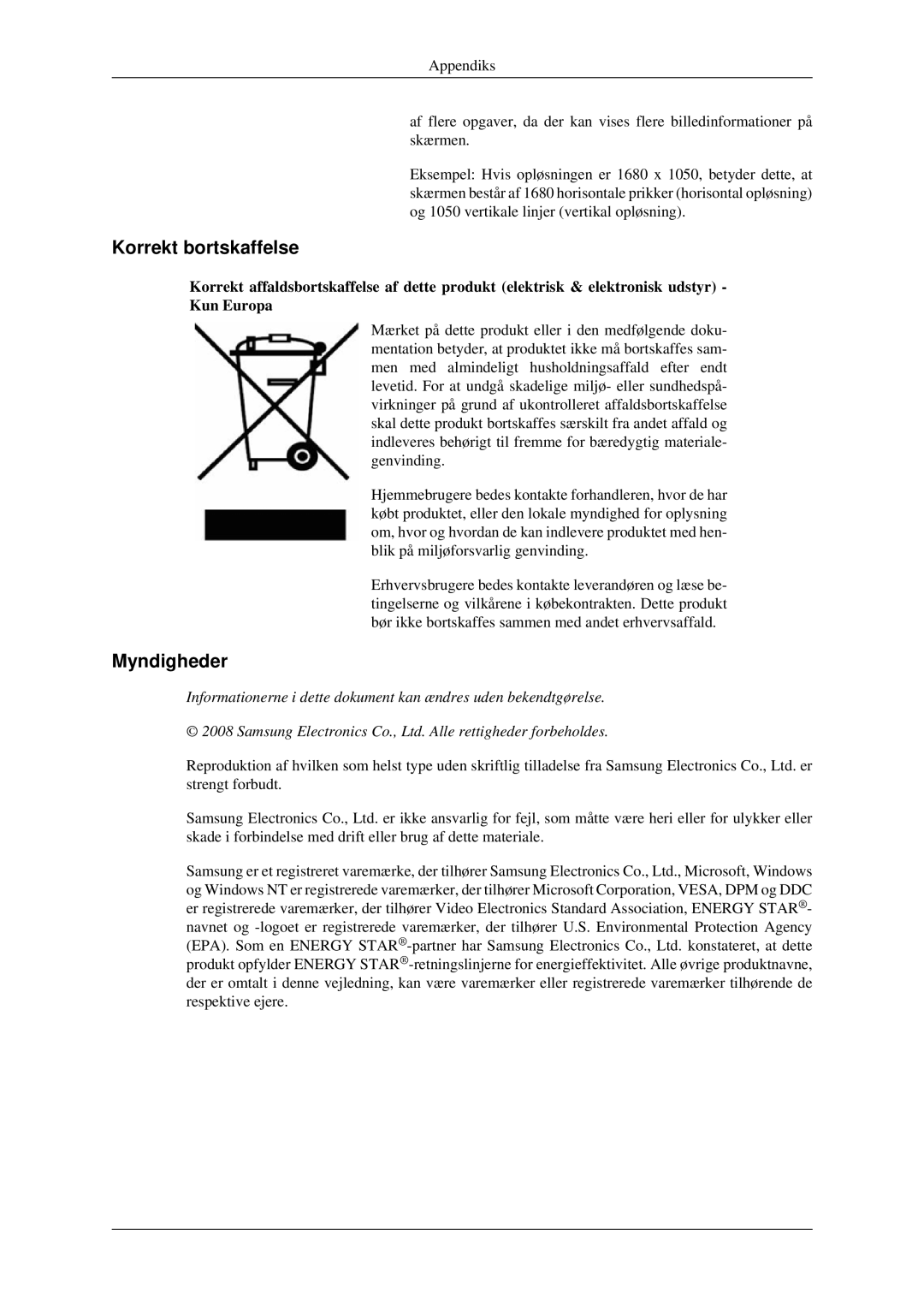 Samsung LS22CMEKFV/EN, LS22CMFKFV/EN manual Korrekt bortskaffelse, Myndigheder 