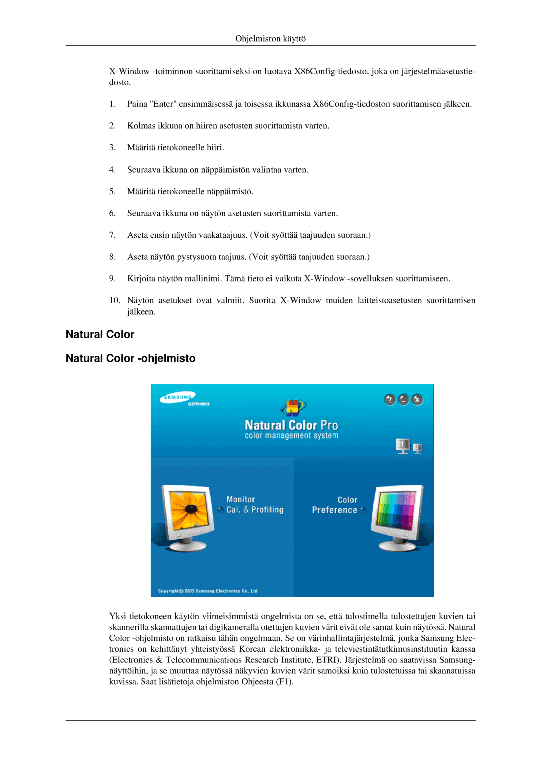 Samsung LS22CMEKFV/EN, LS22CMFKFV/EN manual Natural Color Natural Color -ohjelmisto 