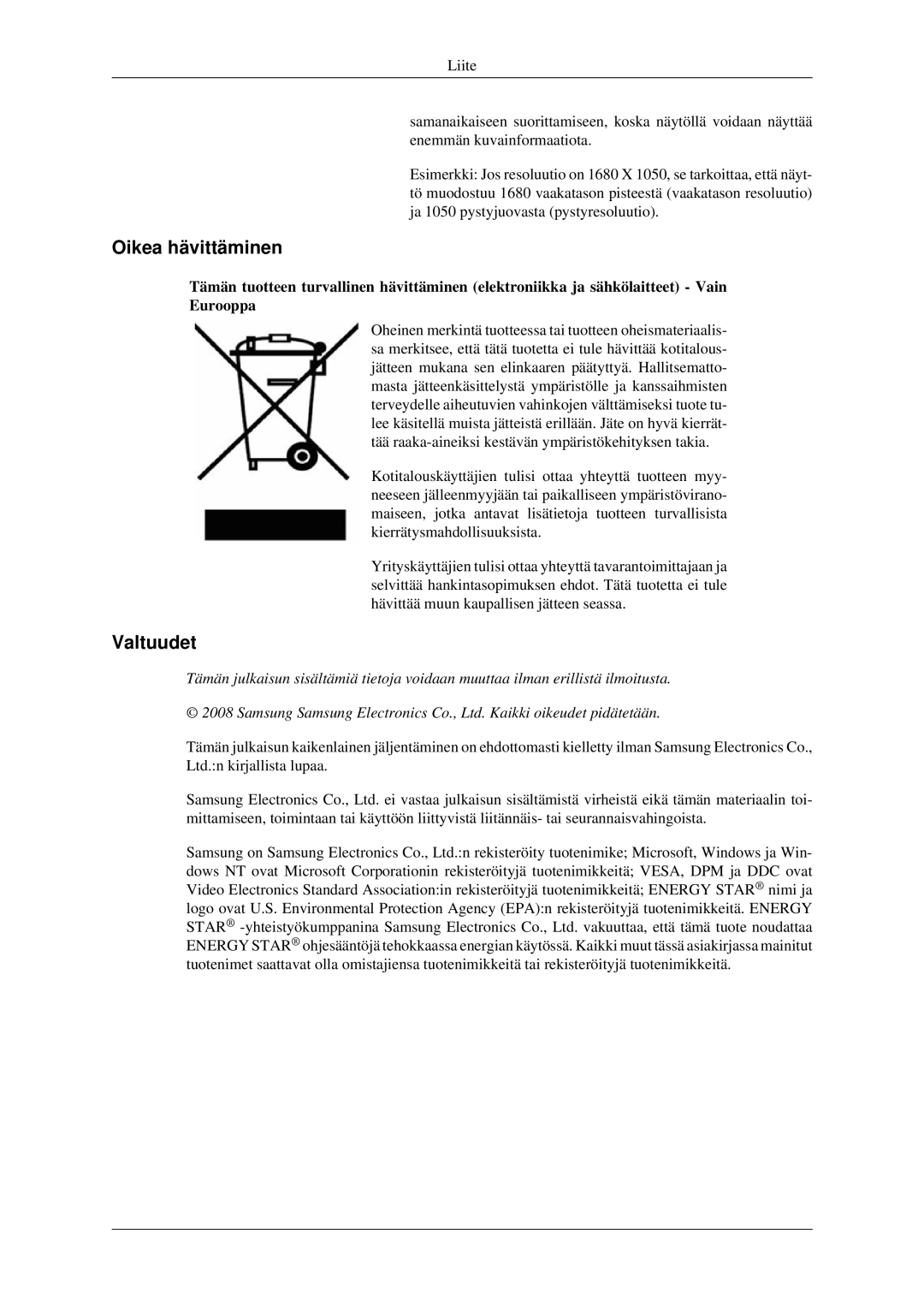 Samsung LS22CMFKFV/EN, LS22CMEKFV/EN manual Oikea hävittäminen, Valtuudet 