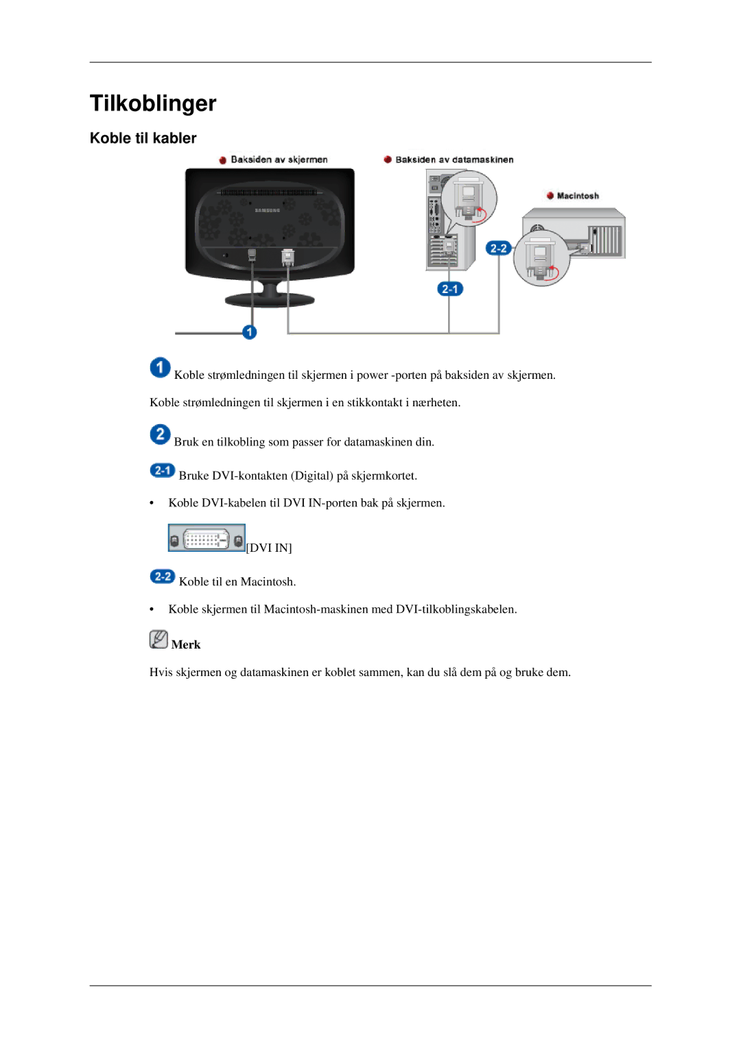 Samsung LS22CMFKFV/EN, LS22CMEKFV/EN manual Tilkoblinger, Koble til kabler 