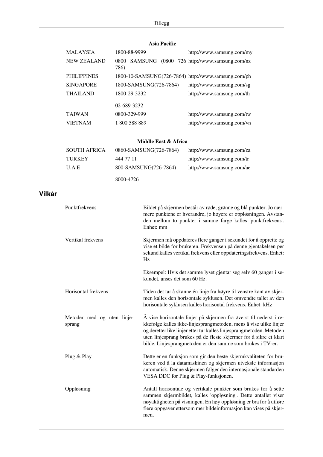 Samsung LS22CMEKFV/EN, LS22CMFKFV/EN manual Vilkår, Middle East & Africa 