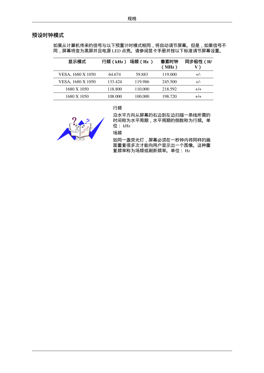 Samsung LS22CMFKFV/EN, LS22CMEKFV/EN manual 预设时钟模式, （MHz ） 