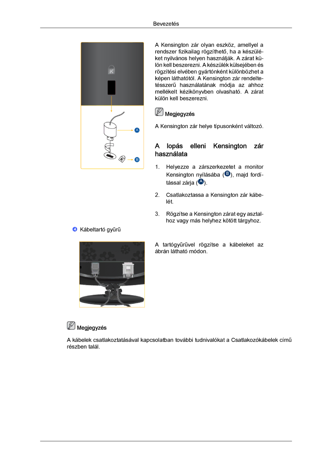 Samsung LS22CMEKFV/EN, LS22CMFKFV/EN manual Lopás elleni Kensington zár használata 