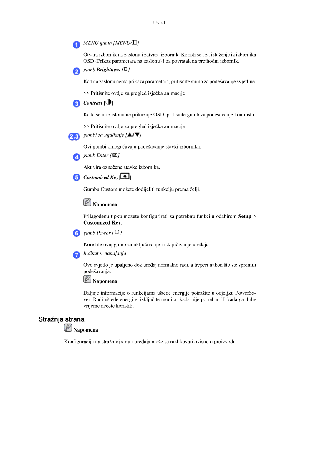 Samsung LS22CMFKFV/EN, LS22CMEKFV/EN manual Stražnja strana, Menu gumb Menu 