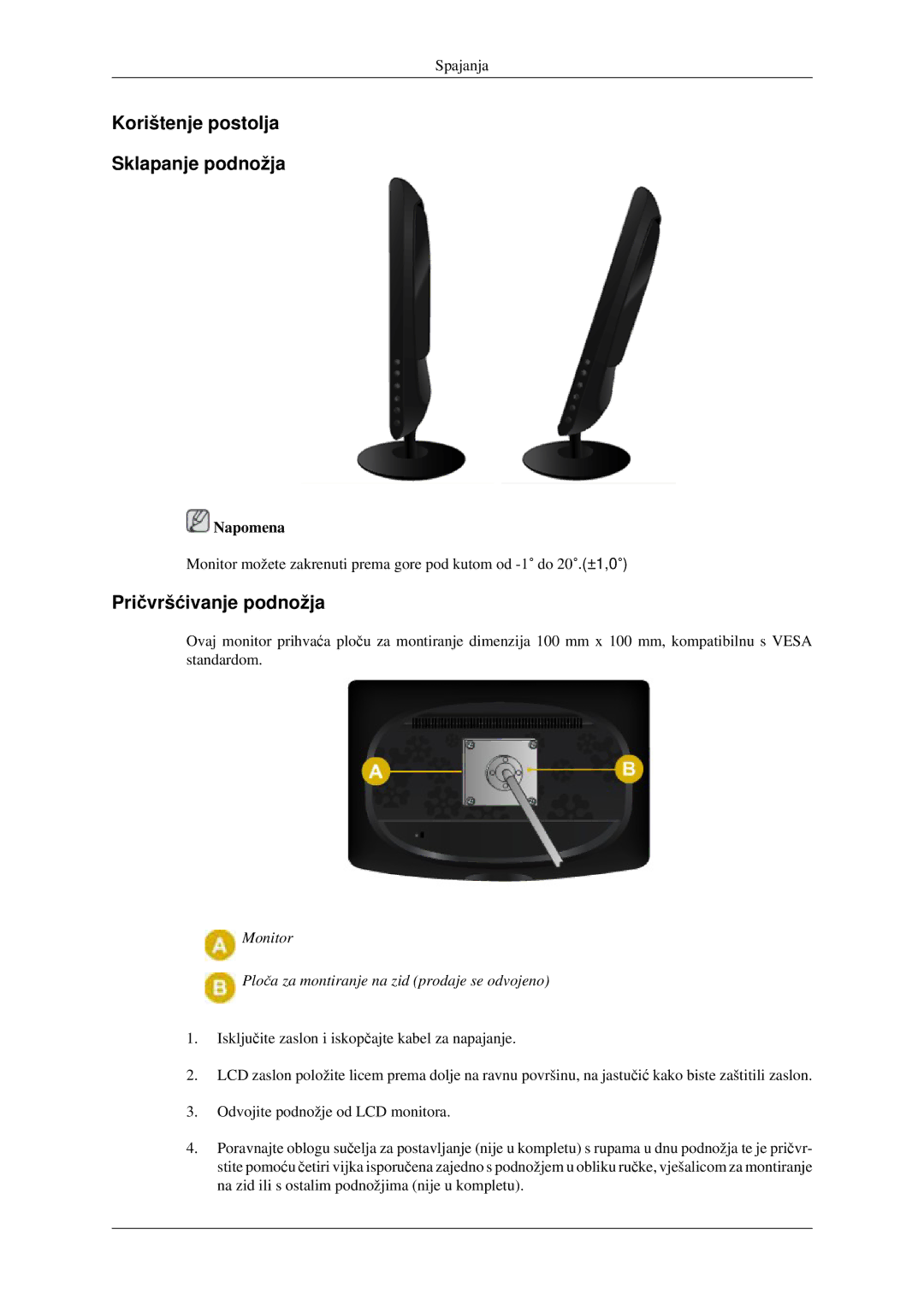 Samsung LS22CMFKFV/EN, LS22CMEKFV/EN manual Korištenje postolja Sklapanje podnožja, Pričvršćivanje podnožja 