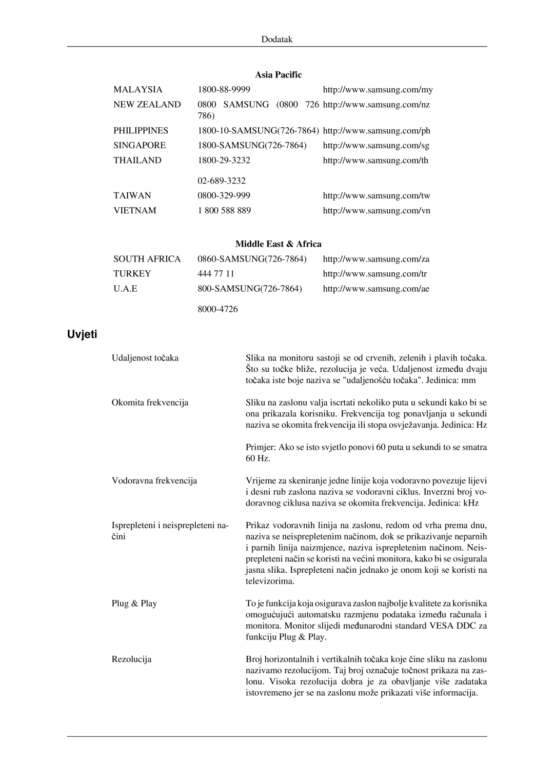 Samsung LS22CMFKFV/EN, LS22CMEKFV/EN manual Uvjeti, Middle East & Africa 