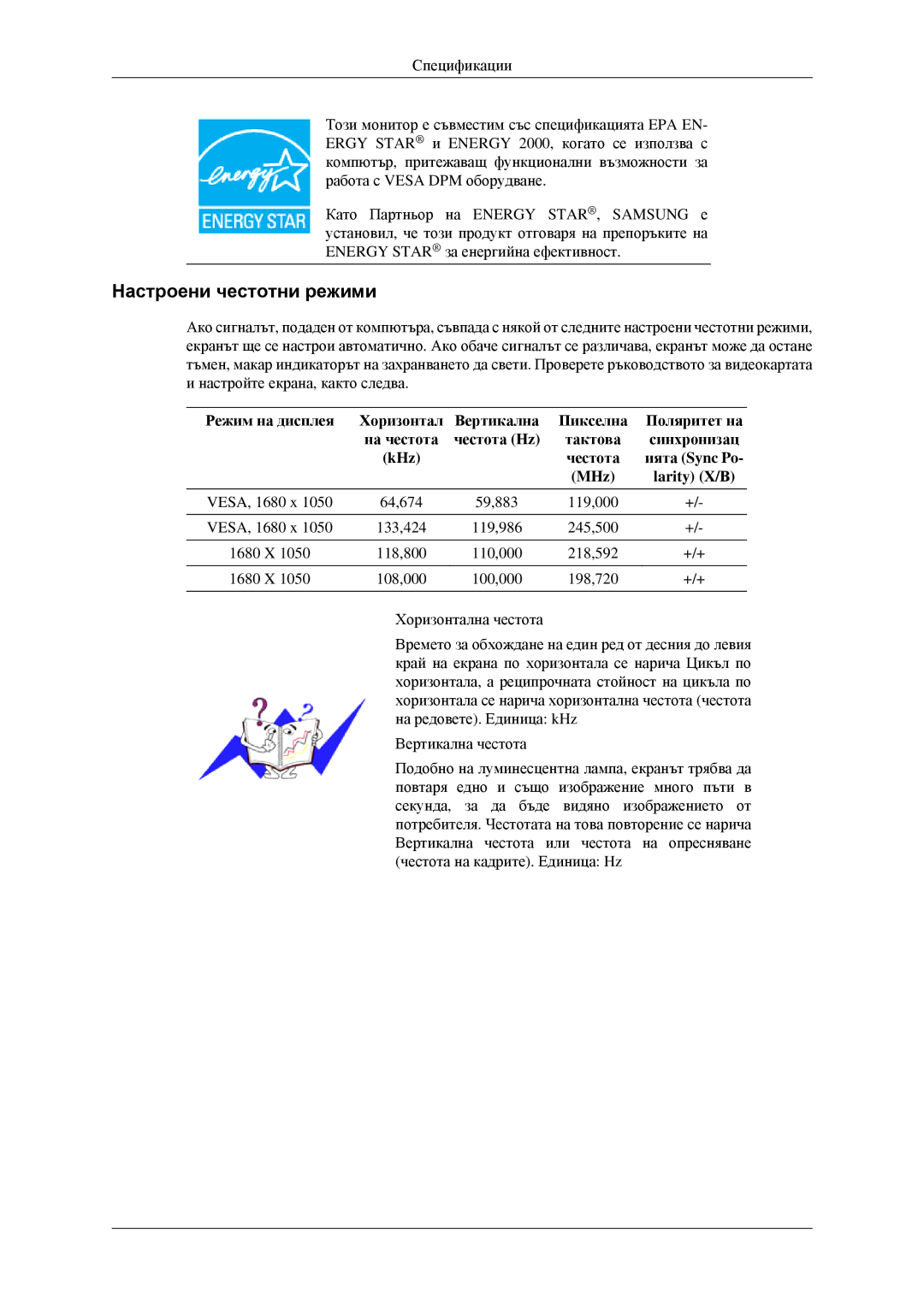 Samsung LS22CMFKFV/EN manual Настроени честотни режими 