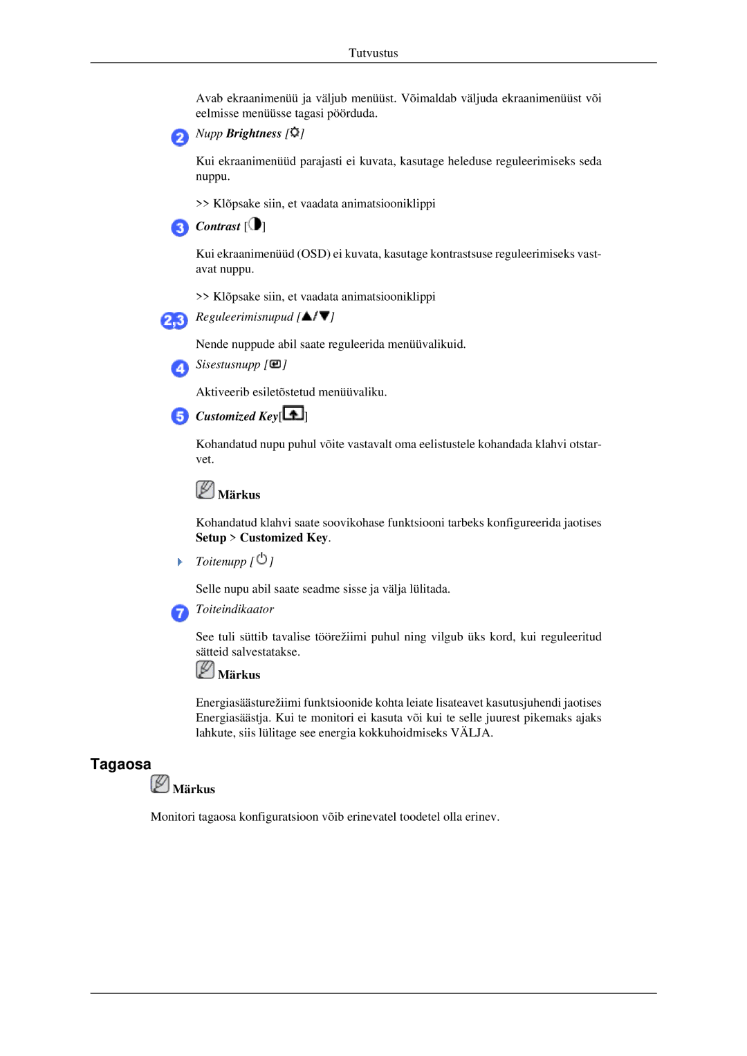 Samsung LS22CMFKFV/EN manual Tagaosa, Nupp Brightness 