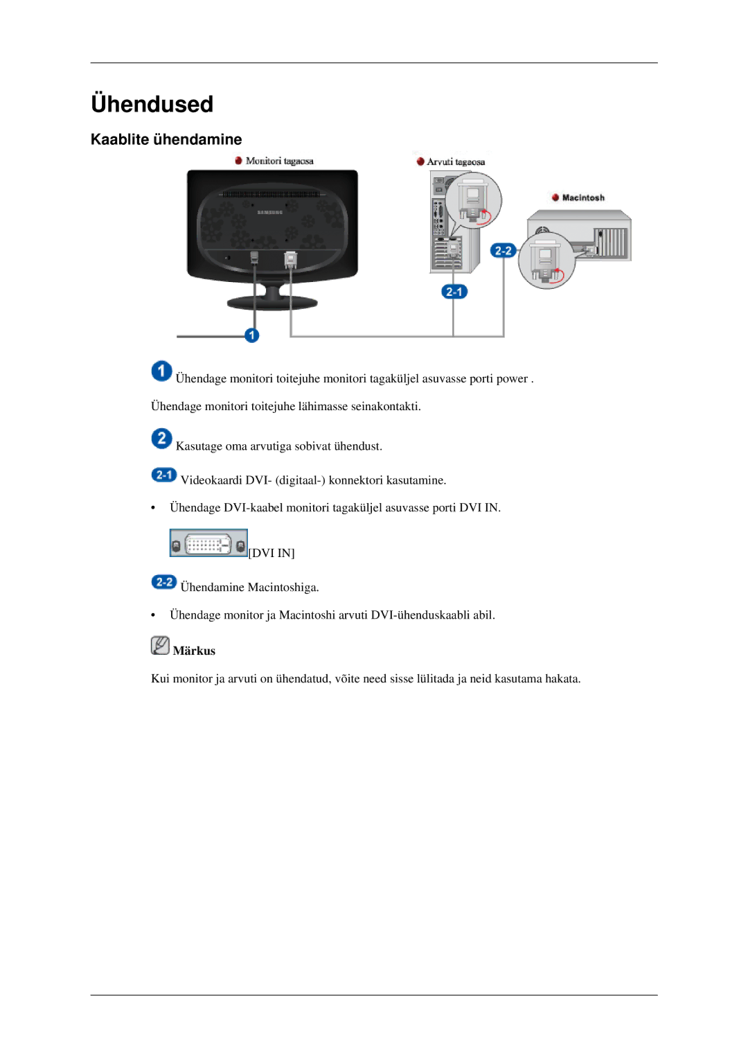 Samsung LS22CMFKFV/EN manual Ühendused, Kaablite ühendamine 