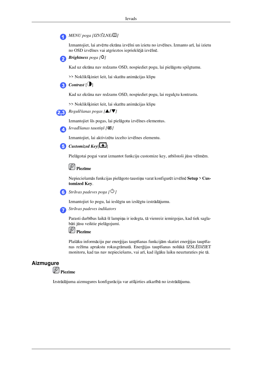 Samsung LS22CMFKFV/EN manual Aizmugure, Menu poga Izvēlne 