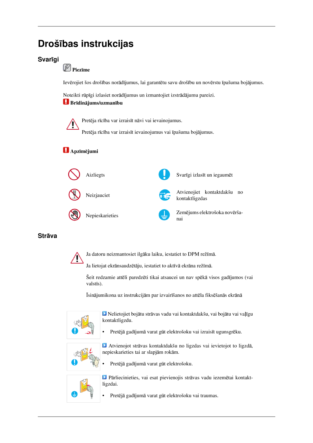 Samsung LS22CMFKFV/EN manual Drošības instrukcijas, Svarīgi, Strāva 