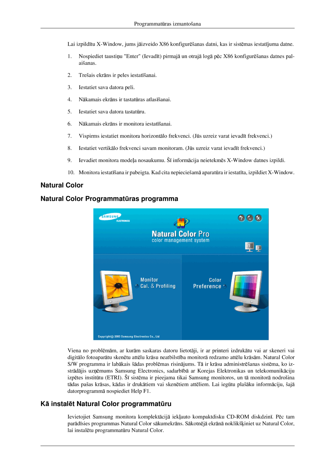 Samsung LS22CMFKFV/EN manual Natural Color Natural Color Programmatūras programma, Kā instalēt Natural Color programmatūru 