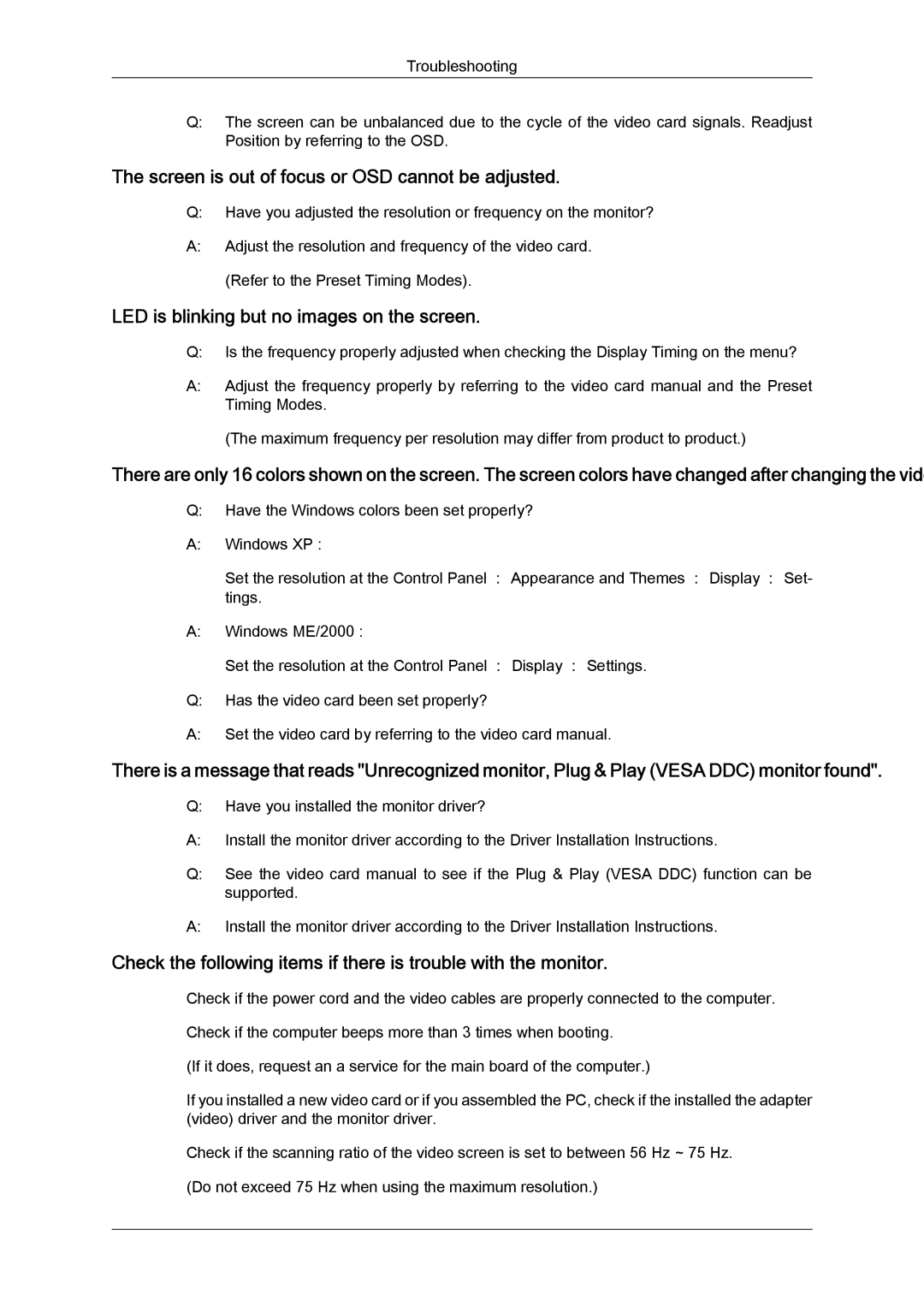 Samsung LS22CMEKFV/EN manual Screen is out of focus or OSD cannot be adjusted, LED is blinking but no images on the screen 