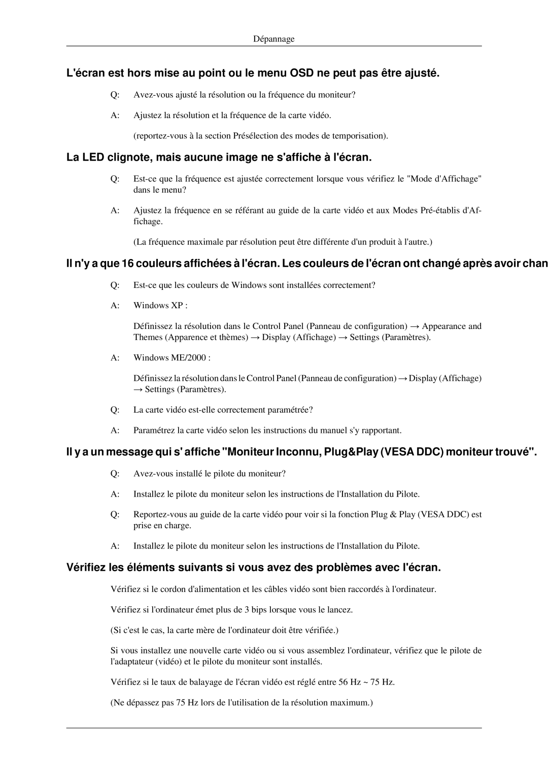 Samsung LS22CMFKFV/ZA, LS22CMEKFV/EN, LS22CMFKFV/EN manual La LED clignote, mais aucune image ne saffiche à lécran 