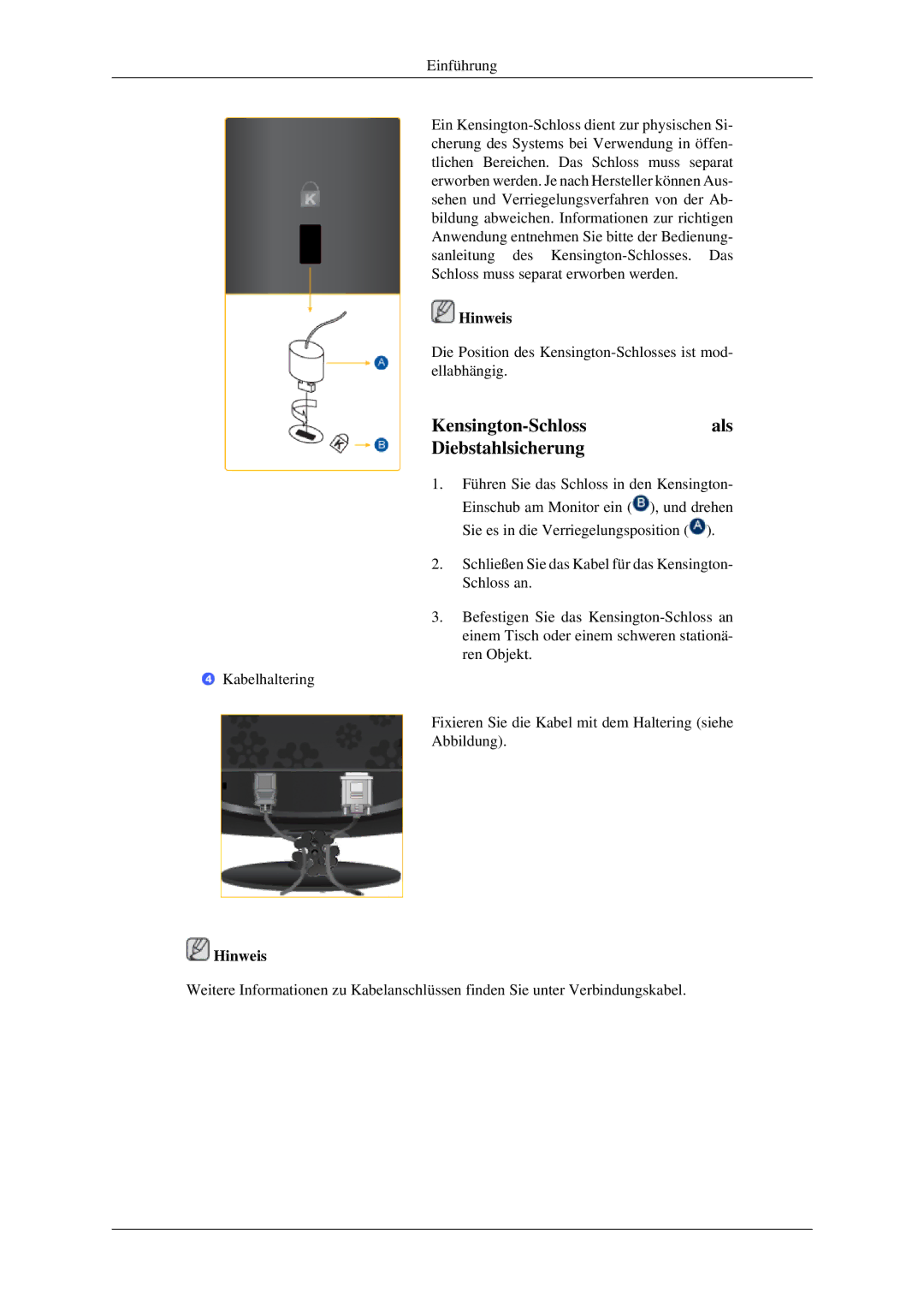 Samsung LS22CMFKFV/EN, LS22CMFKFV/ZA, LS22CMEKFV/EN manual Kensington-Schlossals Diebstahlsicherung 