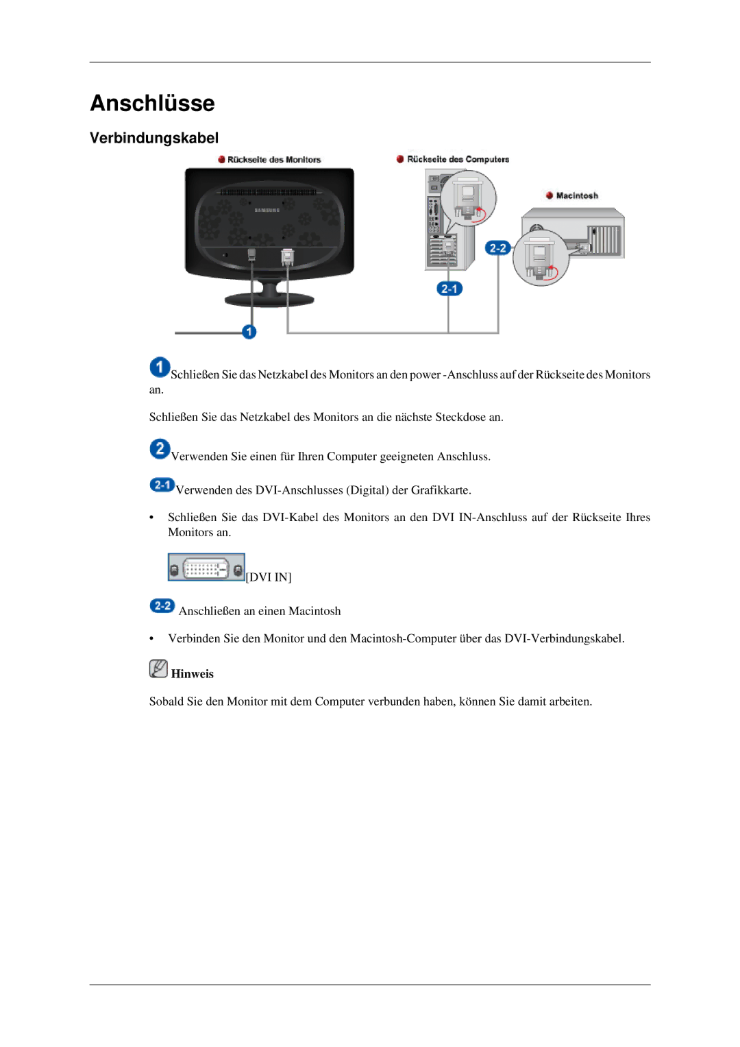 Samsung LS22CMFKFV/ZA, LS22CMEKFV/EN, LS22CMFKFV/EN manual Anschlüsse, Verbindungskabel 