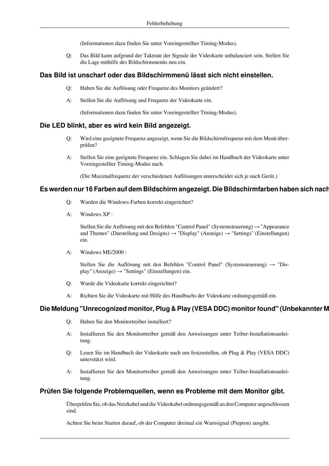 Samsung LS22CMFKFV/ZA, LS22CMEKFV/EN, LS22CMFKFV/EN manual Die LED blinkt, aber es wird kein Bild angezeigt 