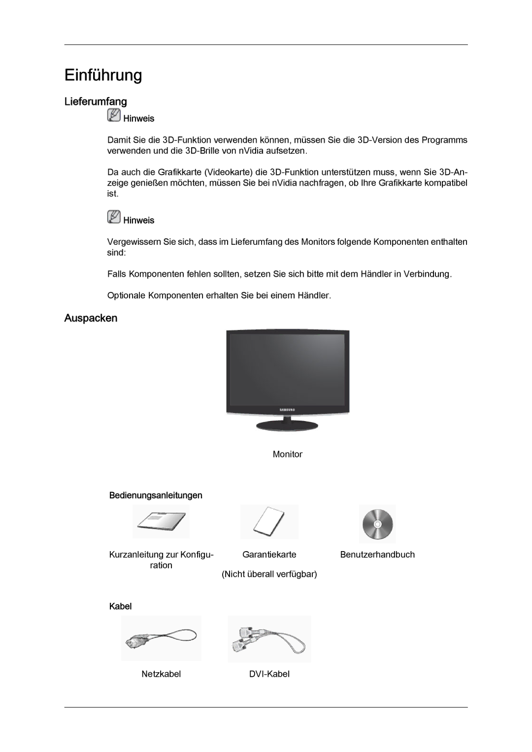 Samsung LS22CMFKFV/EN, LS22CMFKFV/ZA, LS22CMEKFV/EN manual Lieferumfang, Auspacken 