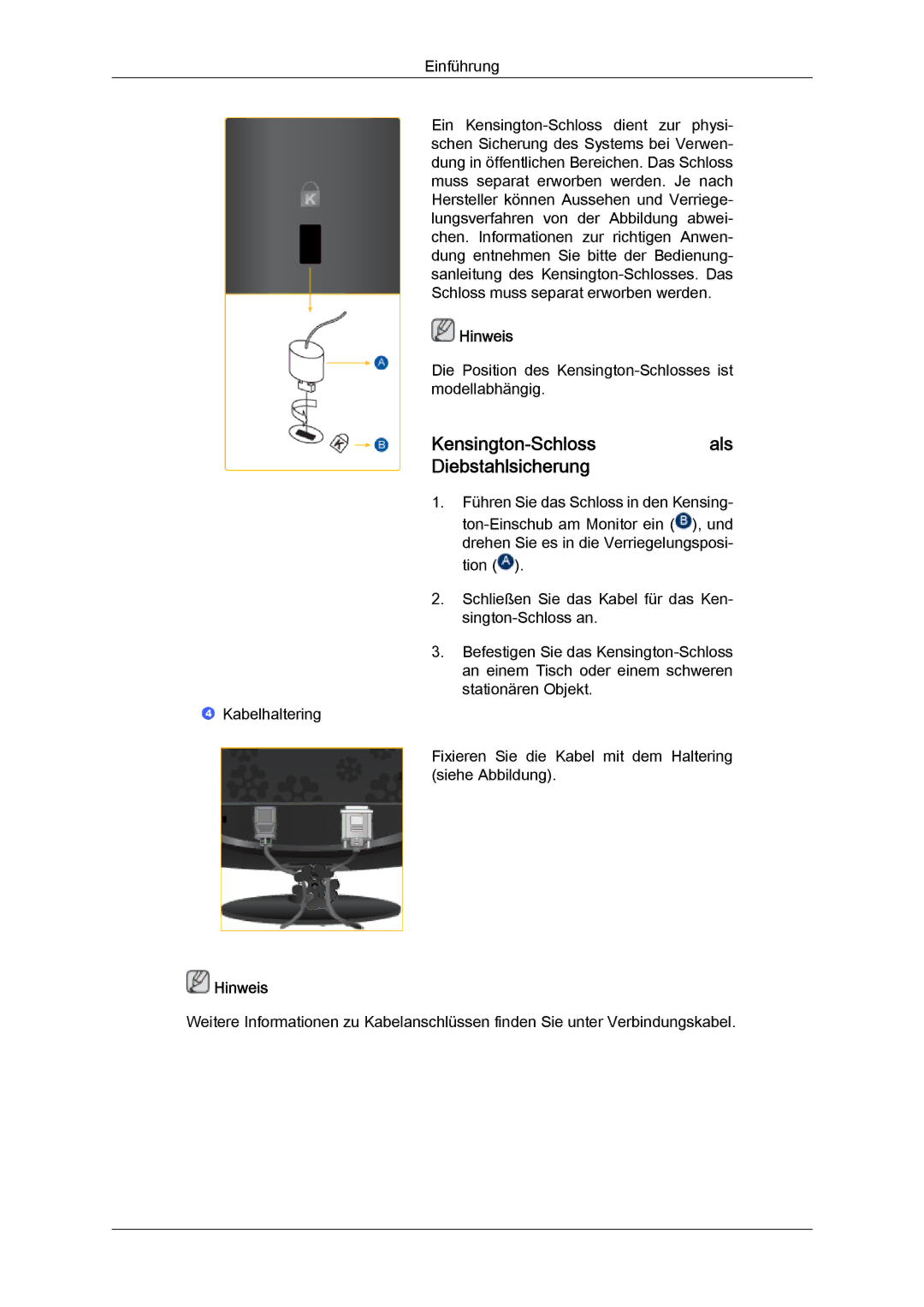 Samsung LS22CMFKFV/ZA, LS22CMEKFV/EN, LS22CMFKFV/EN manual Kensington-Schlossals Diebstahlsicherung 