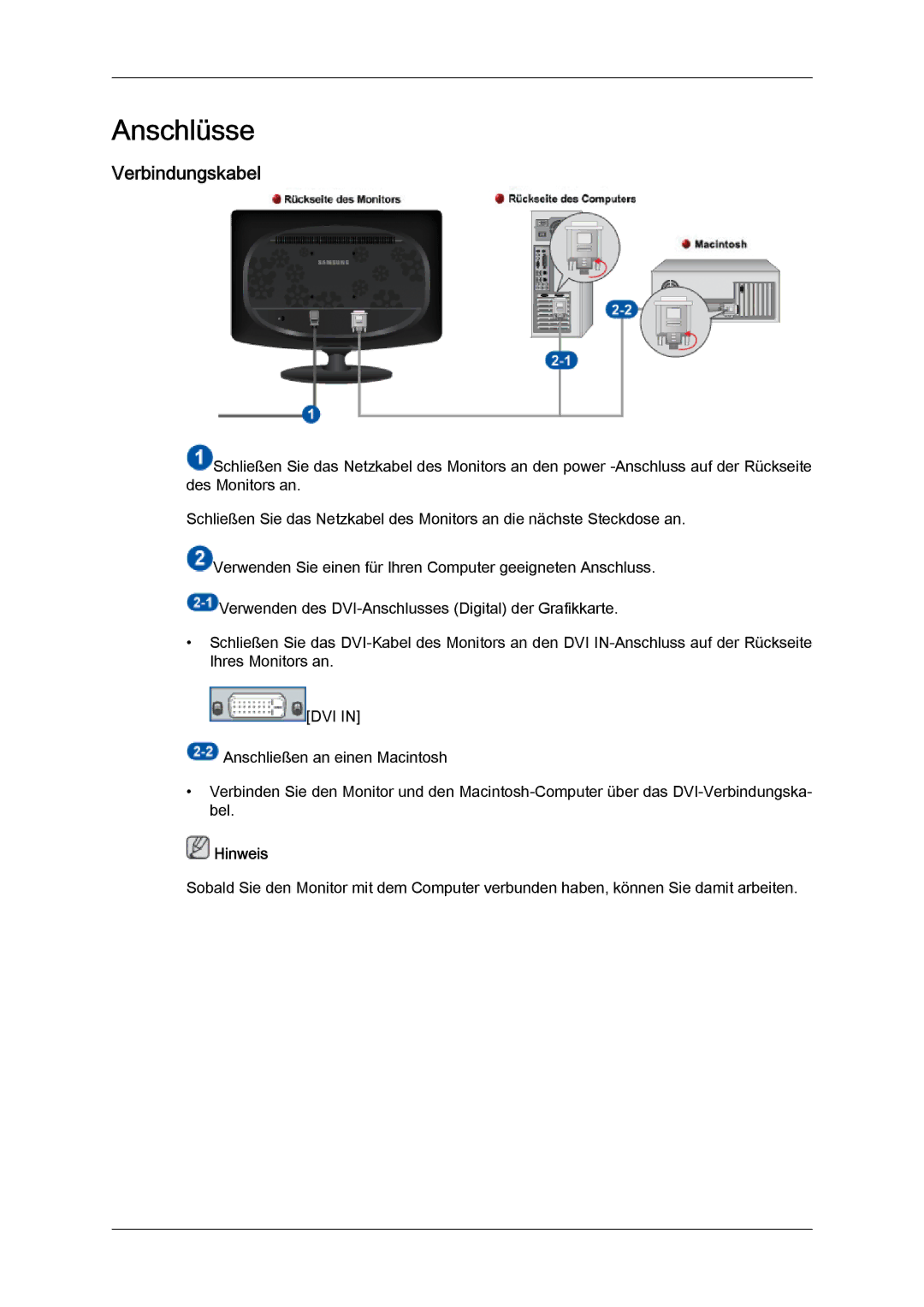 Samsung LS22CMEKFV/EN, LS22CMFKFV/ZA, LS22CMFKFV/EN manual Anschlüsse, Verbindungskabel 